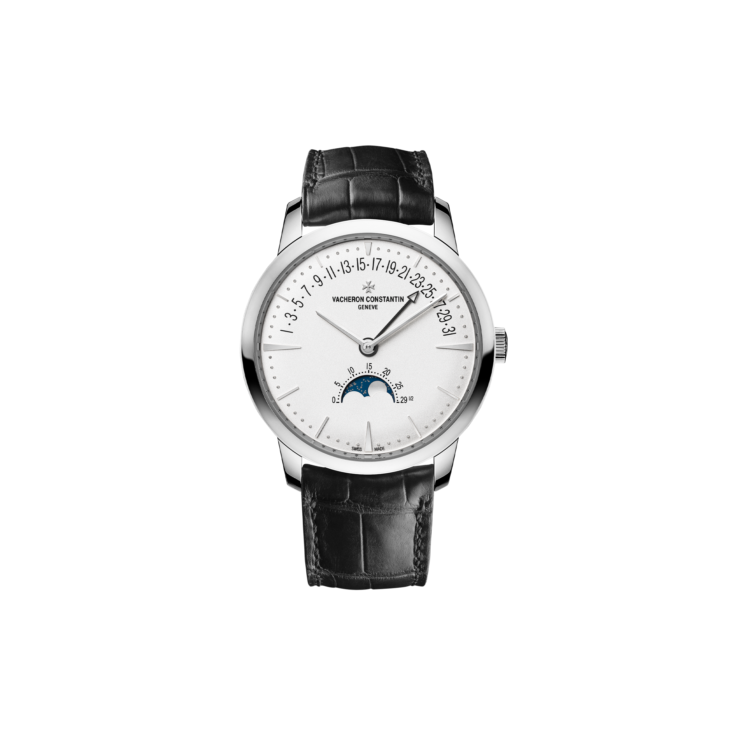 VACHERON CONSTANTIN PATRIMONY MOON PHASE RETROGRADE DATE 42.5 MM WHITE GOLD WATCH 4010U/000G-B330